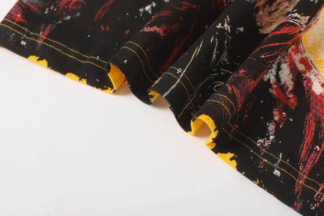 Skiing skull hot-fix rhinestone letters yellow double-sided printed short-sleeved T-shirt 29051353
