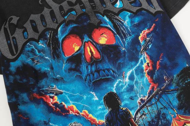 Hell Amusement Park Red-Eyed Skull Vintage Black Short-Sleeve T-Shirt  29052474