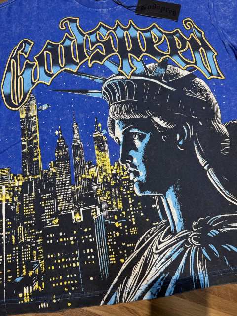 New York Night View Statue of Liberty Royal Blue Distressed Short-Sleeve T-Shirt  29051341