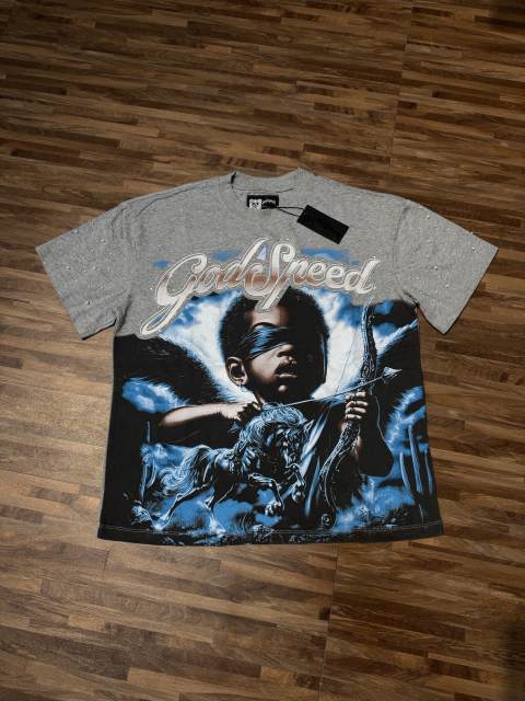 Blindfolded Cupid Angel Rhinestone-decorated Distressed T-shirt 2 colors 29051377