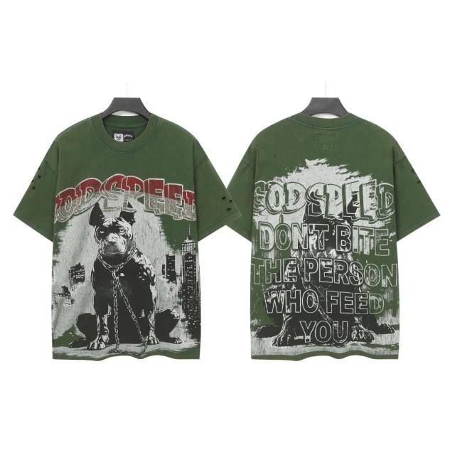 Bulldog New York City Black and Green Distressed Short-Sleeve T-Shirt 29052378