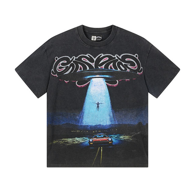 Flying saucer UFO black vintage short-sleeved T-shirt  29047327