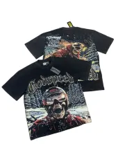 Vintage snow skiing skeleton distressed washed print T-shirt 29051358