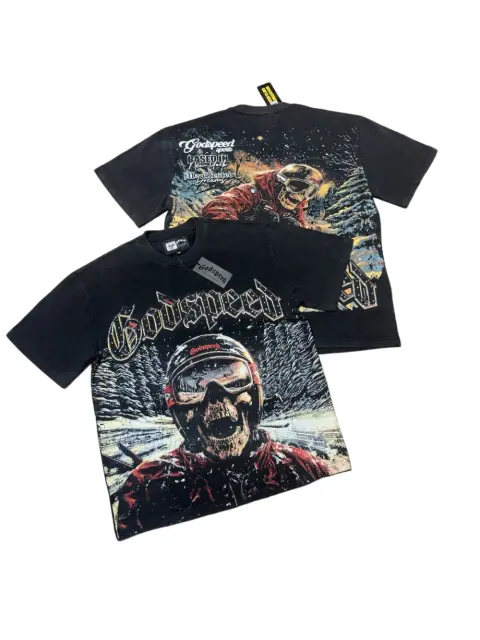 Vintage snow skiing skeleton distressed washed print T-shirt 29051358