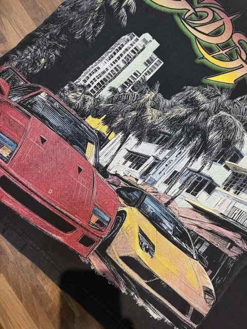Miami Sports Car G Black Distressed Short-sleeved T-shirt 29047441