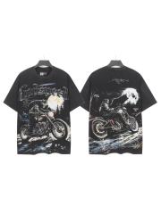 Moonlit Forest Wolf Knight Harley Davidson Motorcycle Black Distressed T-Shirt 29051361