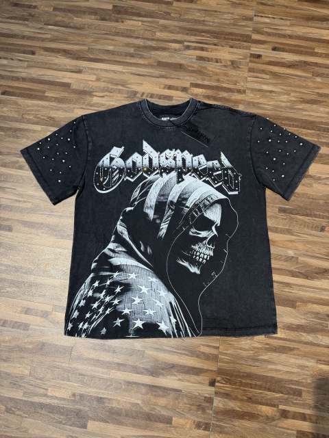 American flag hoodie, death skull, hot-fix rhinestone,  worn-out T-shirt 2 colors 29051378
