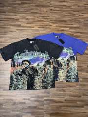 Rural skeleton farmer gradient letter royal blue vintage short-sleeved T-shirt 29052384