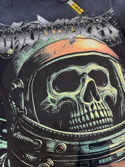 Astronaut skeleton hot-fix rhinestone vintage short-sleeved T-shirt 29047359