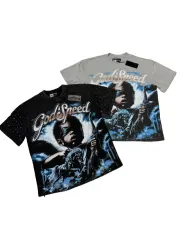 Blindfolded Cupid Angel Rhinestone-decorated Distressed T-shirt 2 colors 29051377