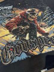 Vintage snow skiing skeleton distressed washed print T-shirt 29051358