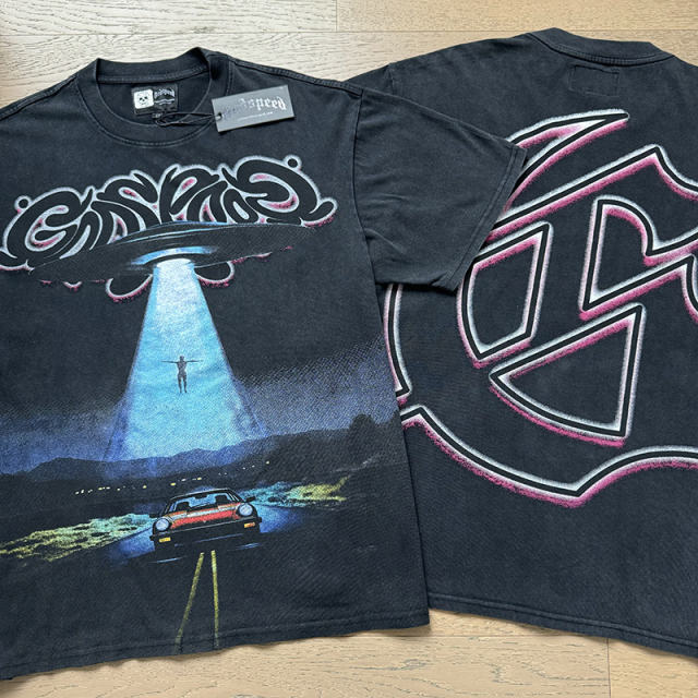 Flying saucer UFO black vintage short-sleeved T-shirt  29047327