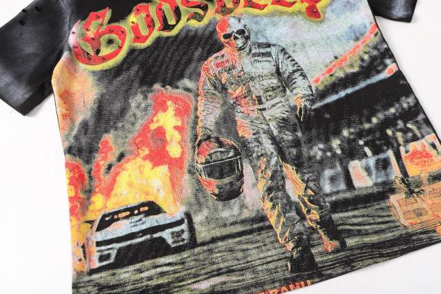 Flame Racing Driver Skull Vintage Black Short-Sleeve T-Shirt 29052456