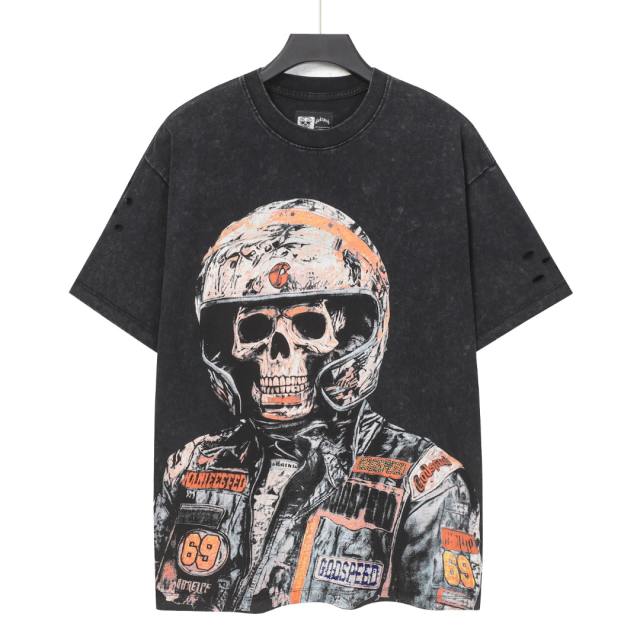 No. 69 Helmet Racing Skull Distressed Black Short-Sleeve T-Shirt 29052367