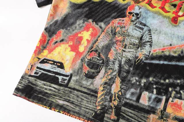 Flame Racing Driver Skull Vintage Black Short-Sleeve T-Shirt 29052456
