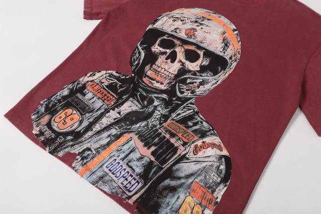 No. 69 Helmet Racing Skull Distressed Black Short-Sleeve T-Shirt 29052367