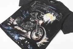Moonlit Forest Wolf Knight Harley Davidson Motorcycle Black Distressed T-Shirt 29051361
