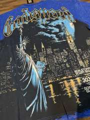 New York Night View Statue of Liberty Royal Blue Distressed Short-Sleeve T-Shirt  29051341