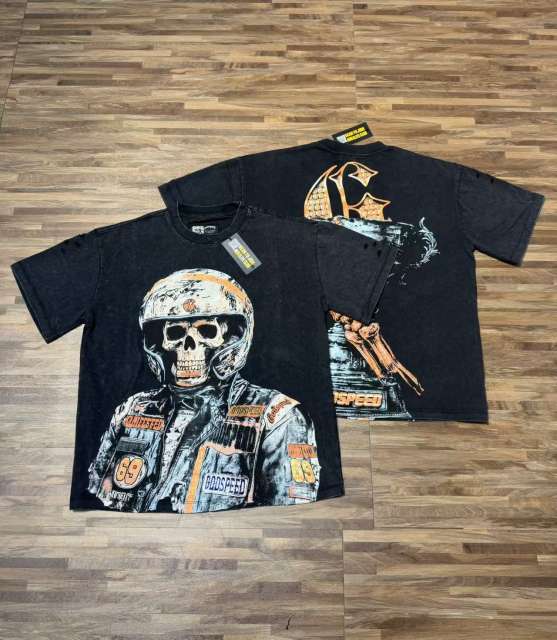 No. 69 Helmet Racing Skull Distressed Black Short-Sleeve T-Shirt 29052367