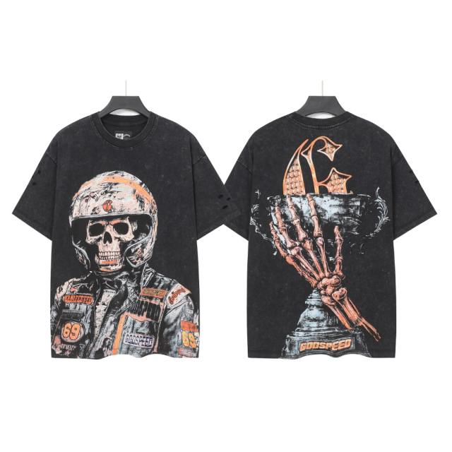 No. 69 Helmet Racing Skull Distressed Black Short-Sleeve T-Shirt 29052367