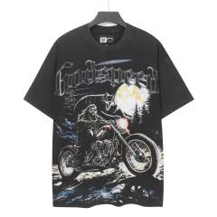 Moonlit Forest Wolf Knight Harley Davidson Motorcycle Black Distressed T-Shirt 29051361