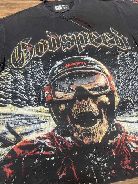 Vintage snow skiing skeleton distressed washed print T-shirt 29051358