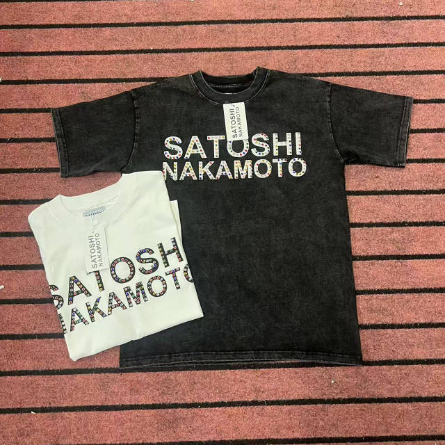SATOSHI NAKAMOTO Rhinestone Vintage Tee