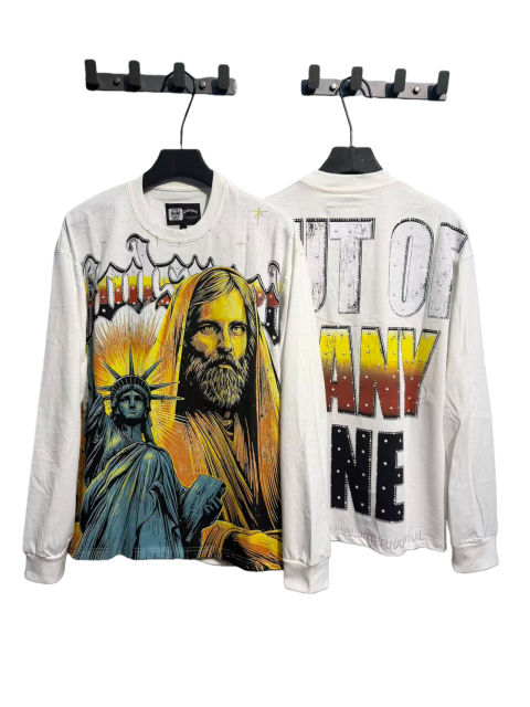 Statue of Liberty Print Washed Version Long Sleeve T-Shirt 2 colors 28691922