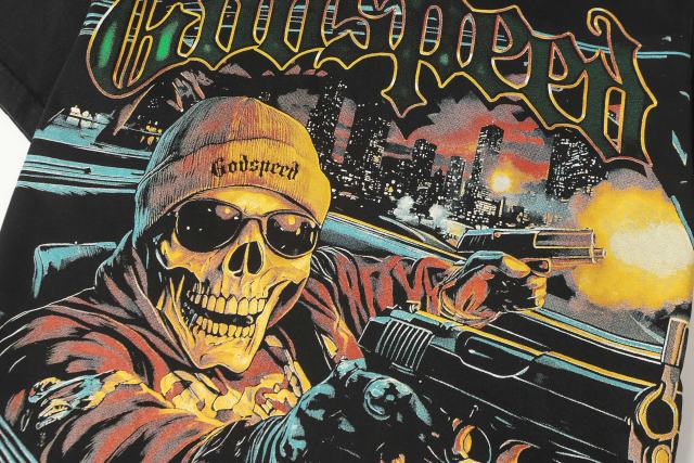 Luxury Car Skeleton Gun Print Washed Version Tee 2 colors 28696500