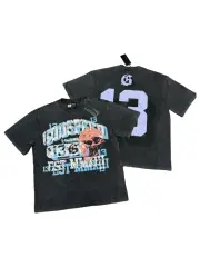 Flaming Skull No. 13 vintage washed short-sleeved T-shirt 29035026