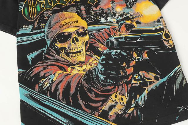 Luxury Car Skeleton Gun Print Washed Version Tee 2 colors 28696500
