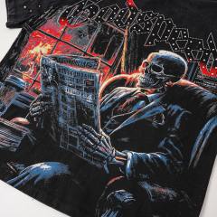 Dark skeleton print vintage-style T-shirt with a worn-out look 29033292
