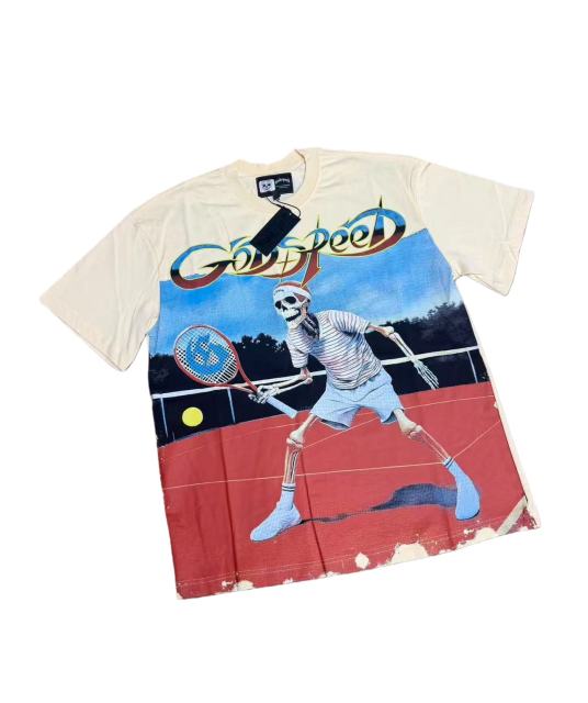 Skeleton Tennis Player Print Washed Version Tee 2 colors 28696497
