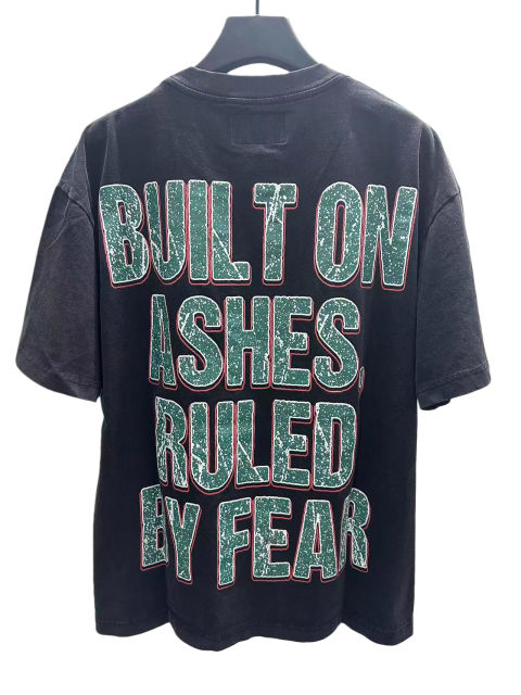 Flame Skeleton Ruined City Print Washed Version Tee 2 colors 28576259