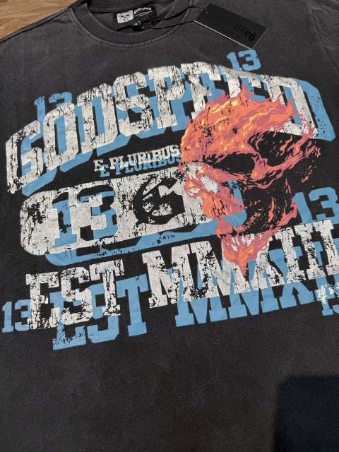 Flaming Skull No. 13 vintage washed short-sleeved T-shirt 29035026