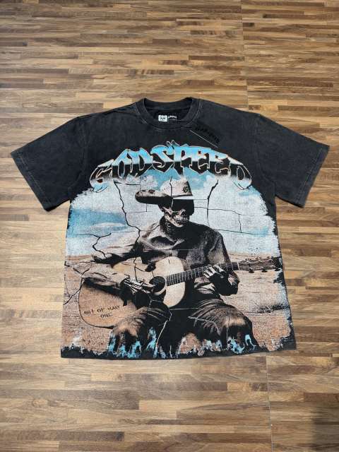 Western cowboy skull guitar vintage washed double-sided printed T-shirt 29038247