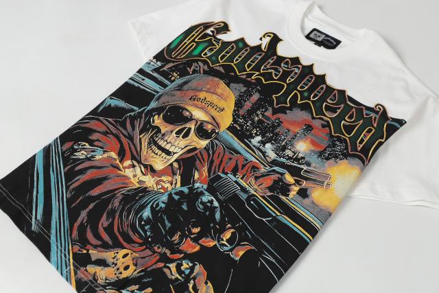 Luxury Car Skeleton Gun Print Washed Version Tee 2 colors 28696500