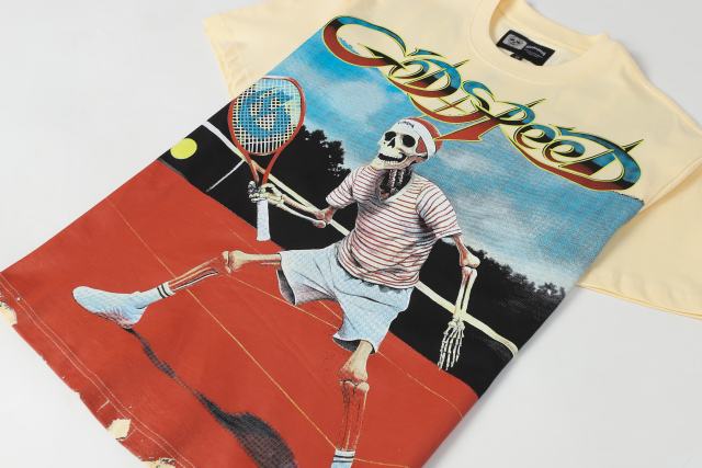 Skeleton Tennis Player Print Washed Version Tee 2 colors 28696497