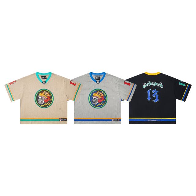Baseball Skull Crew Print V-Neck Mesh Tee 3 colors 28636635