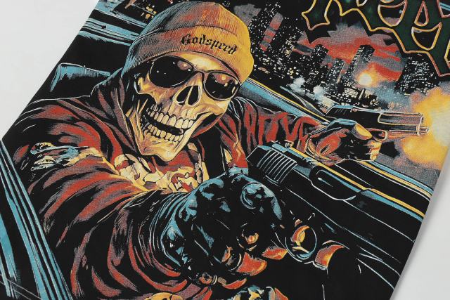 Luxury Car Skeleton Gun Print Washed Version Tee 2 colors 28696500