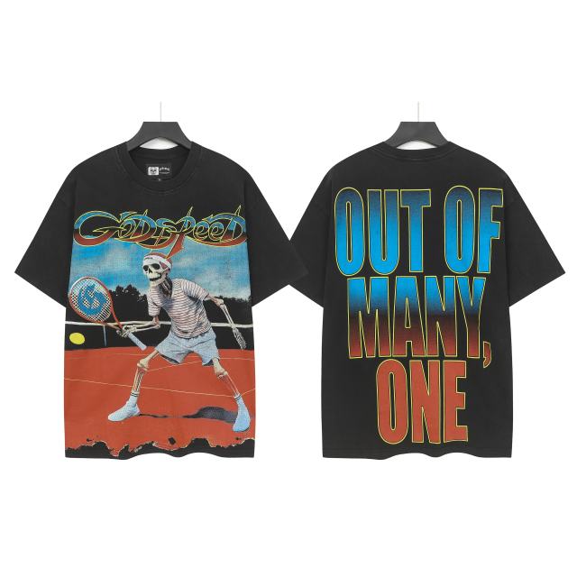 Skeleton Tennis Player Print Washed Version Tee 2 colors 28696497