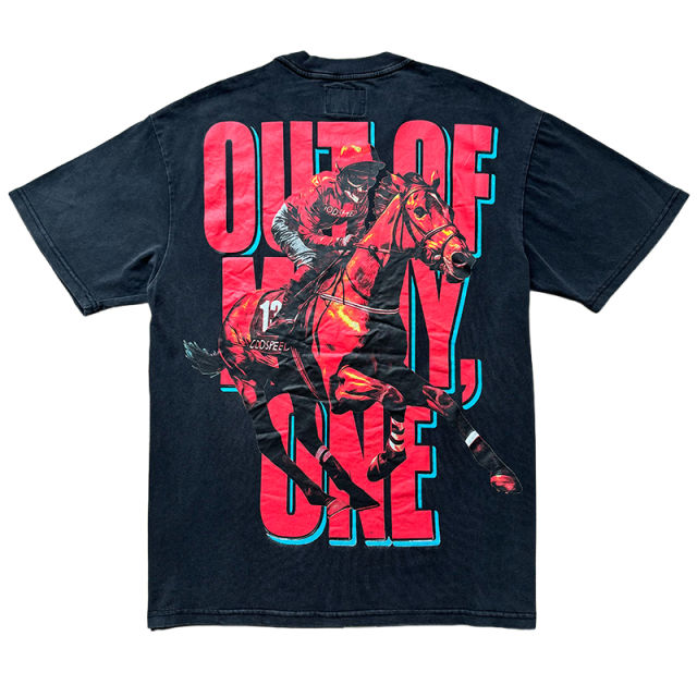 Godspeed Skeleton Horse Racing Print Washed Version Tee 2 colors