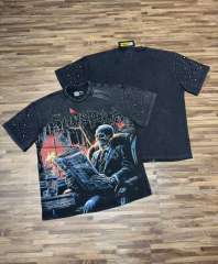 Dark skeleton print vintage-style T-shirt with a worn-out look 29033292