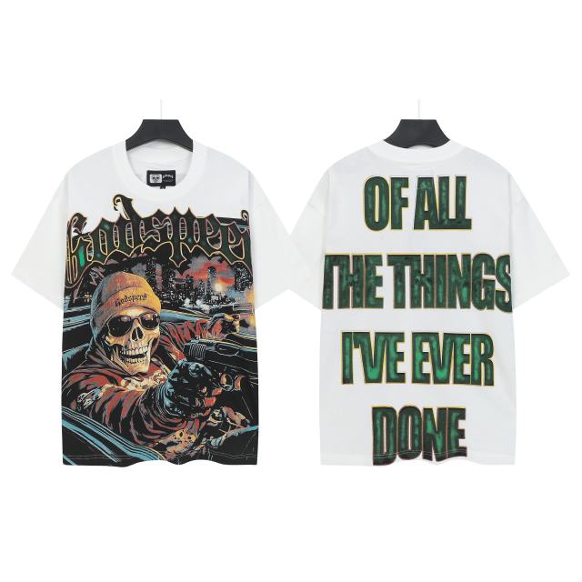 Luxury Car Skeleton Gun Print Washed Version Tee 2 colors 28696500