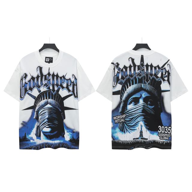 Masked Statue of Liberty Print Washed Version Tee 3 colors 28694019