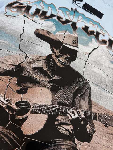 Light blue western cowboy skull guitar double-sided printed T-shirt 29038260