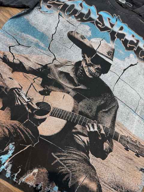 Western cowboy skull guitar vintage washed double-sided printed T-shirt 29038247