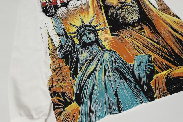 Statue of Liberty Print Washed Version Long Sleeve T-Shirt 2 colors 28691922