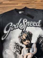American-style washed and distressed black angel child's loose short-sleeved shirt 29047384