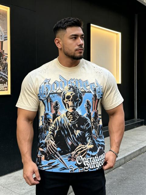 Vintage dark skeleton surgical print ripped and worn T-shirt  29035244